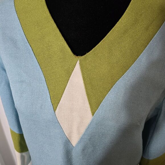 True Vintage 60s Skirt Suit Julie Miller Blouse Skirt Set 15/16 Womens Blue Gree - Picture 16 of 16